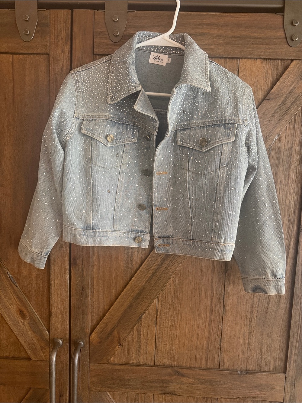 Lola + The Boys Light Blue Denim Jacket with Sparkle